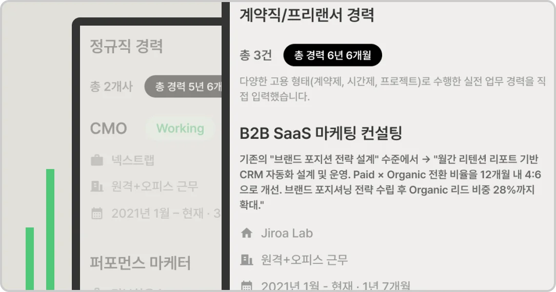 경력 & 대표 프로젝트 프로필 예시